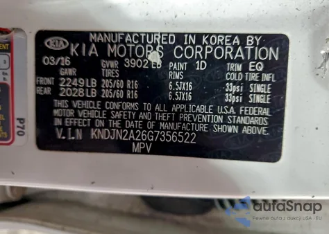 2016 Kia Soul z USA, uszkodzony, nr VIN KNDJN2A26G7356522